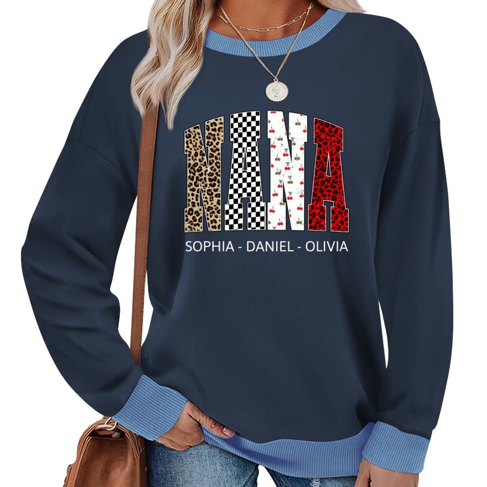 Nana Leopard Trendy Nana And Grandkids Personalized Sweatshirt Sweatshirt