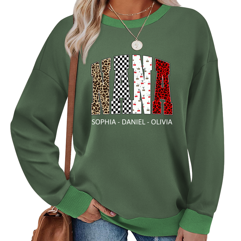 Nana Leopard Trendy Nana And Grandkids Personalized Sweatshirt Sweatshirt