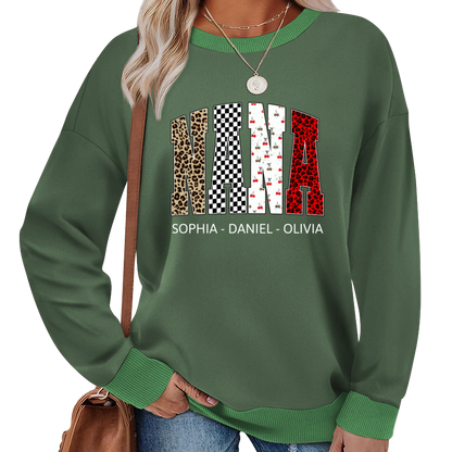 Nana Leopard Trendy Nana And Grandkids Personalized Sweatshirt Sweatshirt