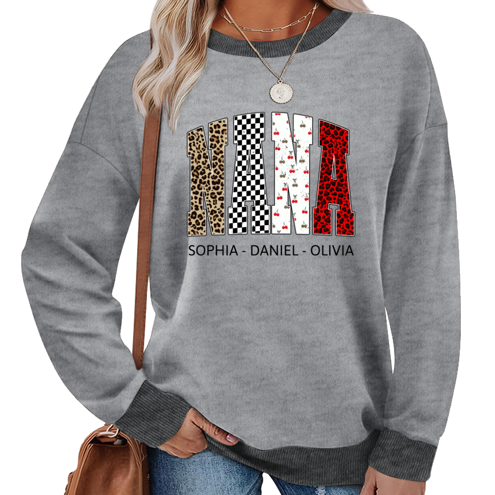 Nana Leopard Trendy Nana And Grandkids Personalized Sweatshirt Sweatshirt