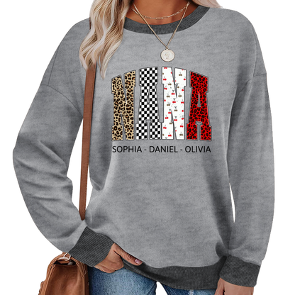 Nana Leopard Trendy Nana And Grandkids Personalized Sweatshirt Sweatshirt