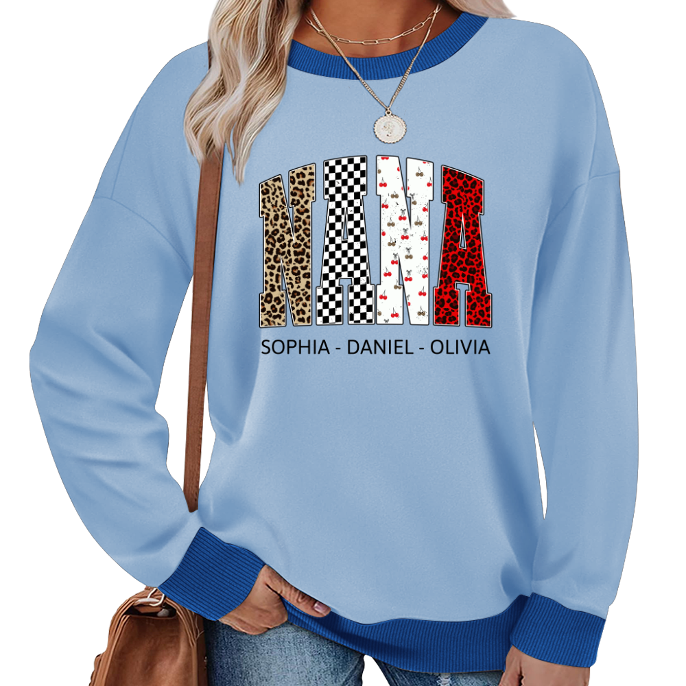 Nana Leopard Trendy Nana And Grandkids Personalized Sweatshirt Sweatshirt