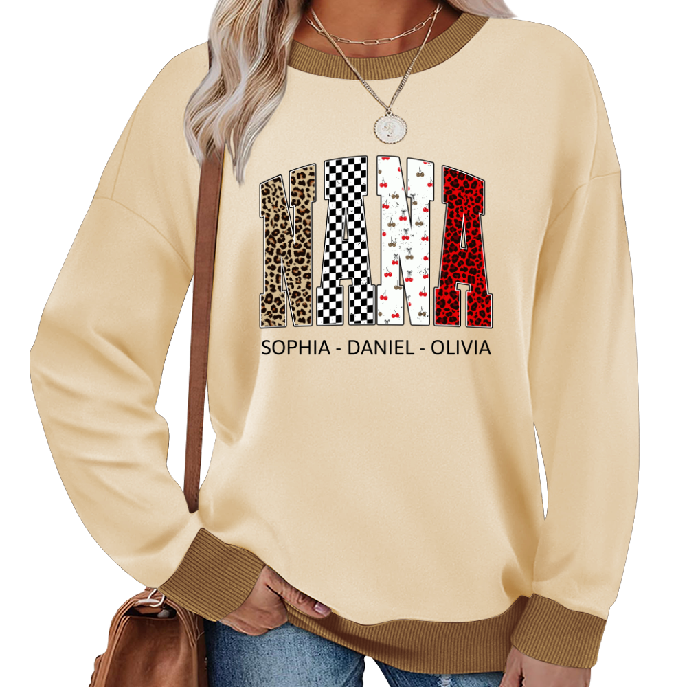 Nana Leopard Trendy Nana And Grandkids Personalized Sweatshirt Sweatshirt
