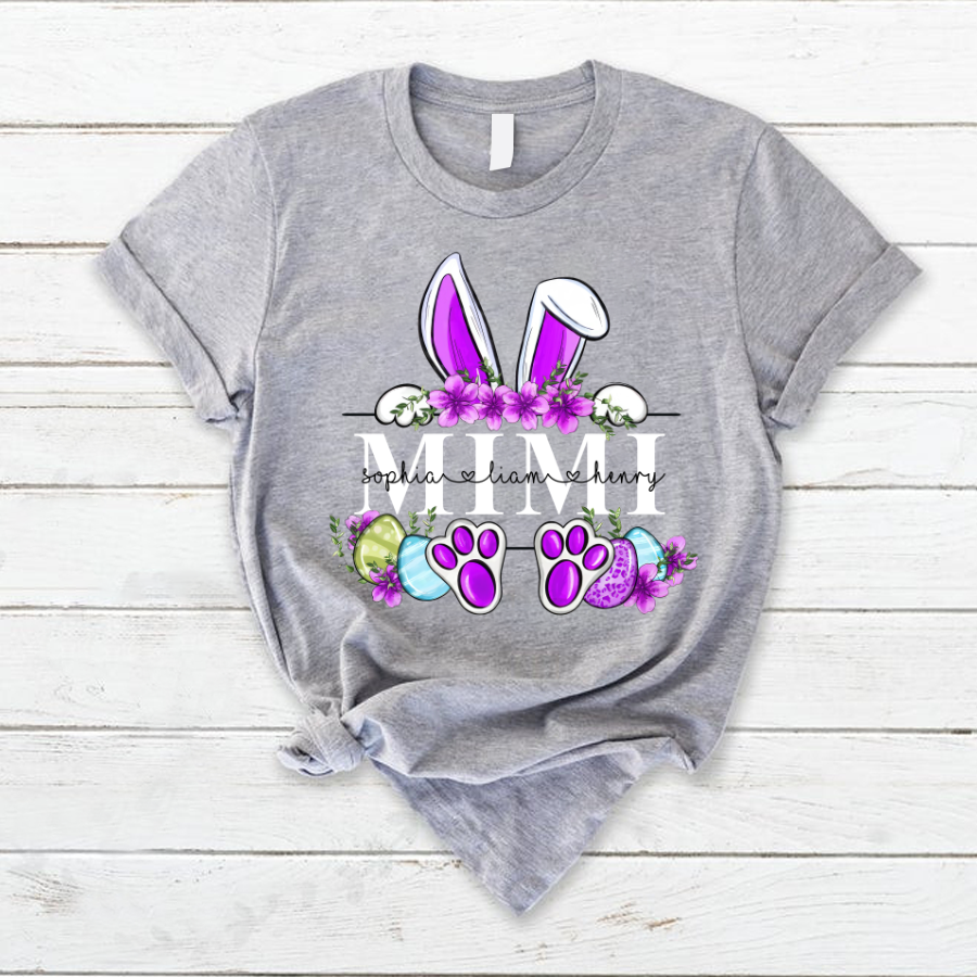🐰🌸 Personalized Easter Bunny Name Shirt for Grandma, Mimi, Nana & More! 🐣💜