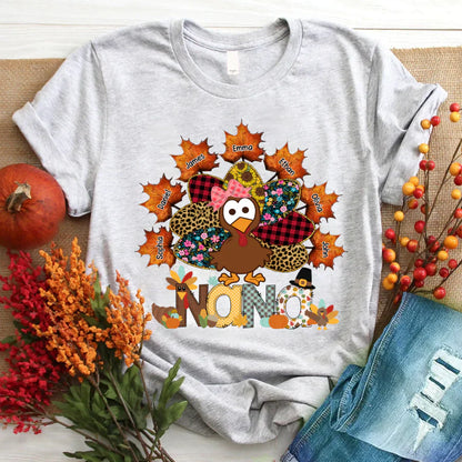 Nana And Grandkids Thanksgiving Autumn Turkey T-Shirt