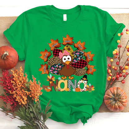 Nana And Grandkids Thanksgiving Autumn Turkey T-Shirt