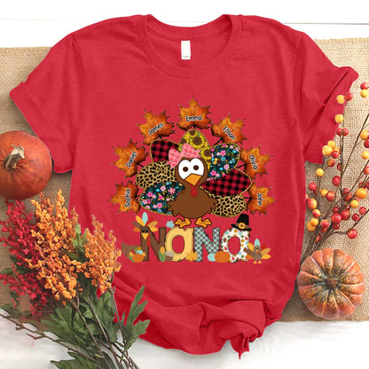Nana And Grandkids Thanksgiving Autumn Turkey T-Shirt