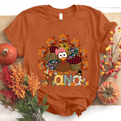 Nana And Grandkids Thanksgiving Autumn Turkey T-Shirt
