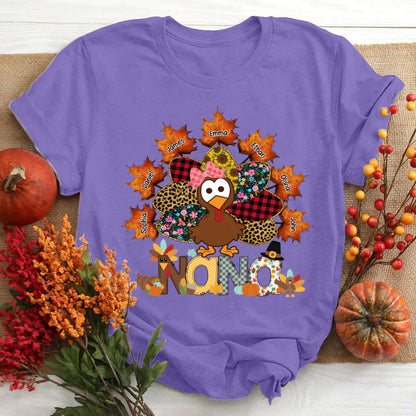 Nana And Grandkids Thanksgiving Autumn Turkey T-Shirt