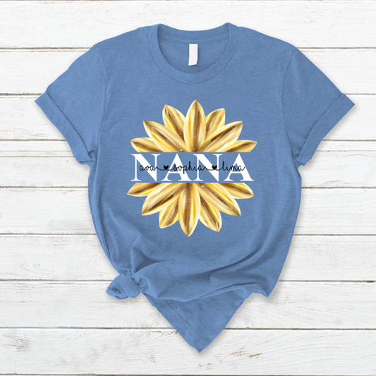 Nana Flower Gold Shirt, Custom Nana With Kids, Mother's Day Gift TH T-Shirt