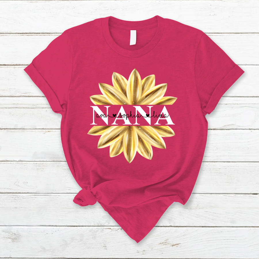 Nana Flower Gold Shirt, Custom Nana With Kids, Mother's Day Gift TH T-Shirt