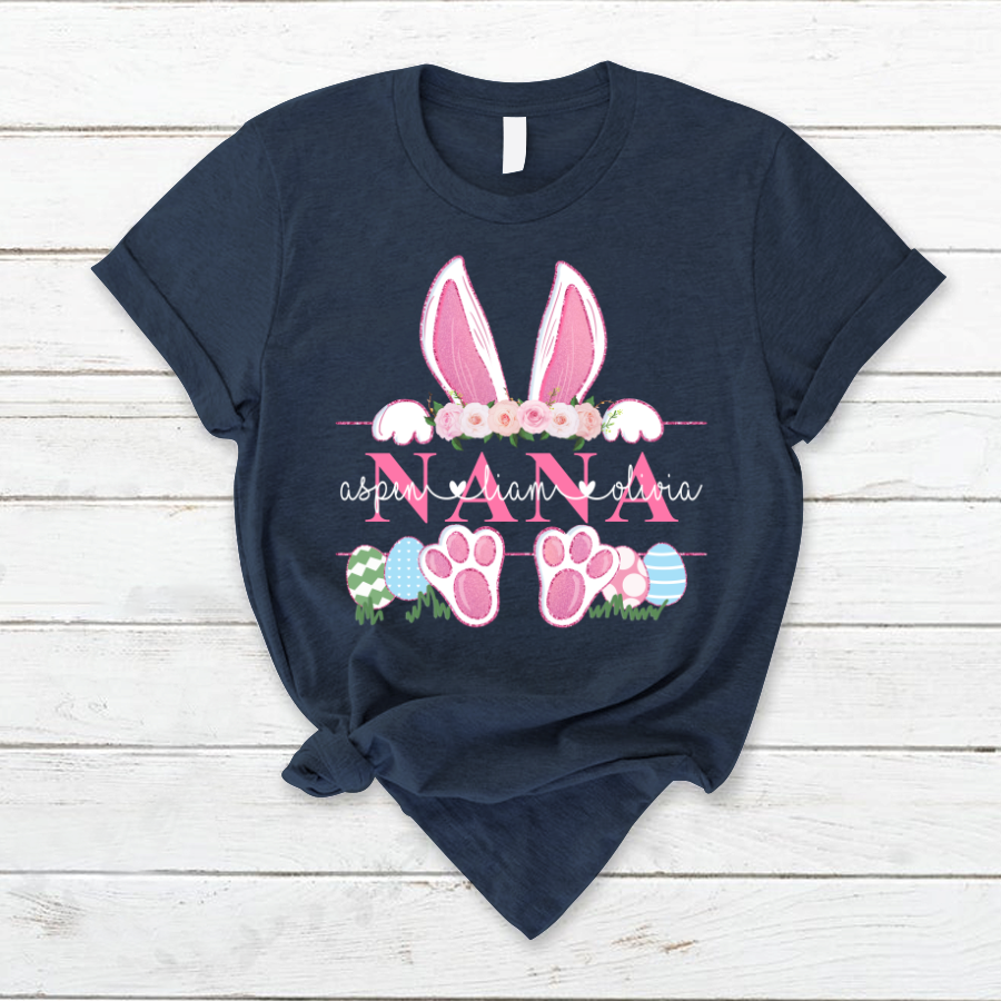 Nana Pink Bunny Shirt, Custom Nana And Kids, Easter Days TH T-Shirt