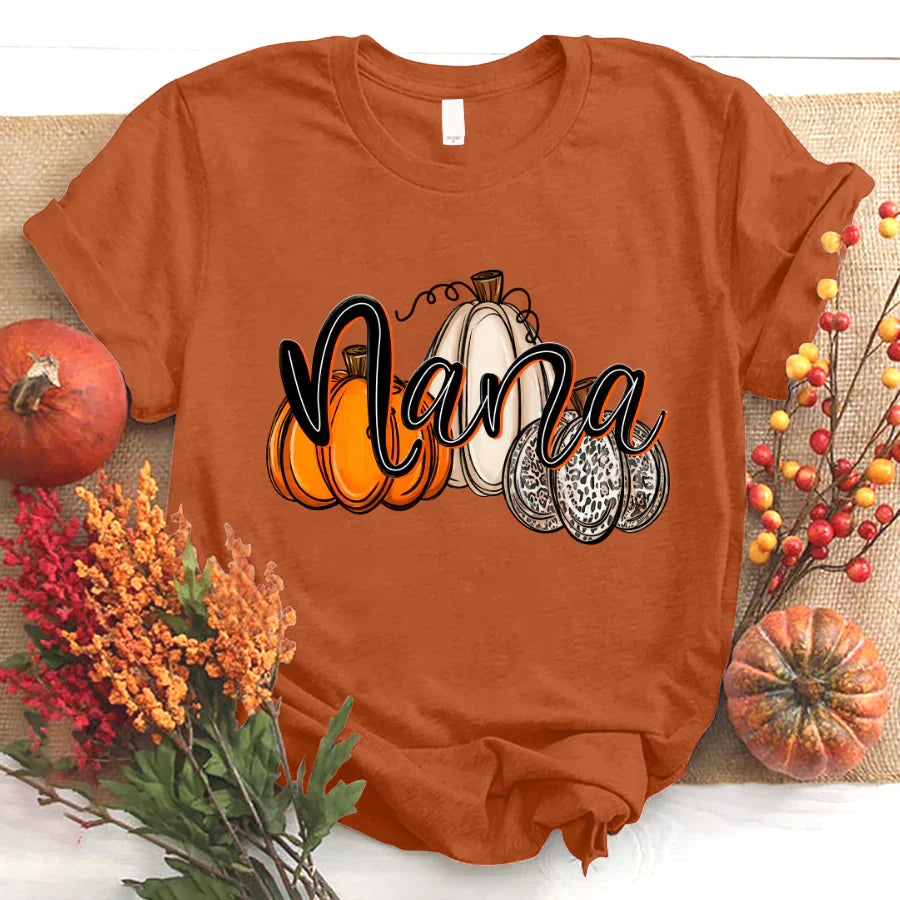 Nana Pumpkins Leopard Autumn T-Shirt