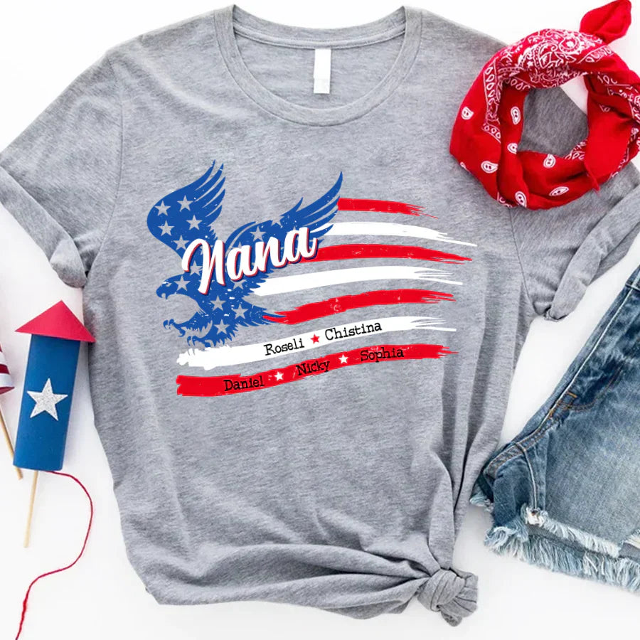 Nana With Grandkids Names 4th Of July CTL94 T-Shirt