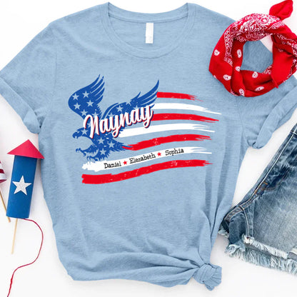 Naynay With Grandkids Names 4th Of July CTL94 T-Shirt