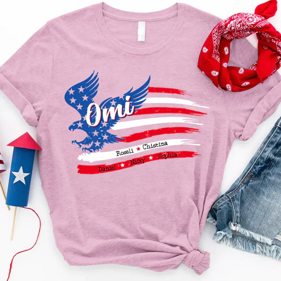 Omi With Grandkids Names 4th Of July CTL94 T-Shirt