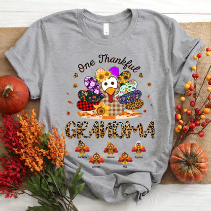 One Thankful Grandma Sunflower Turkey T-Shirt