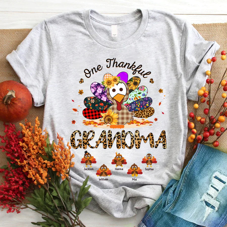 One Thankful Grandma Sunflower Turkey T-Shirt