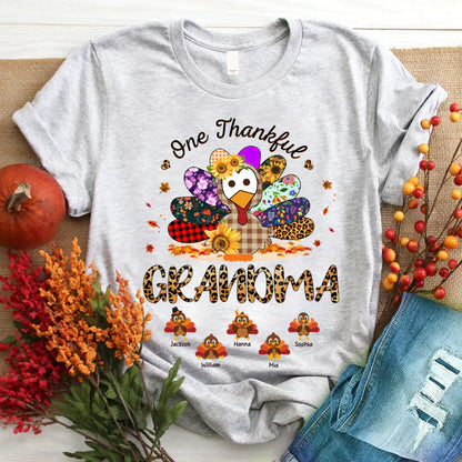 One Thankful Grandma Sunflower Turkey T-Shirt