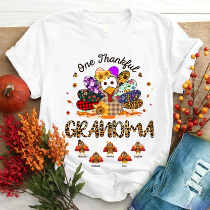 One Thankful Grandma Sunflower Turkey T-Shirt