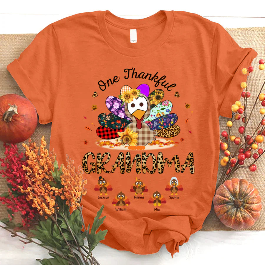 One Thankful Grandma Sunflower Turkey T-Shirt