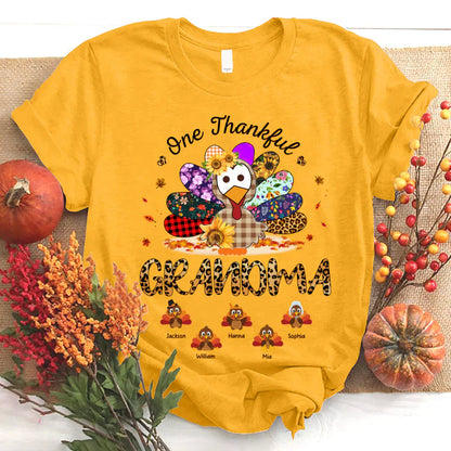 One Thankful Grandma Sunflower Turkey T-Shirt