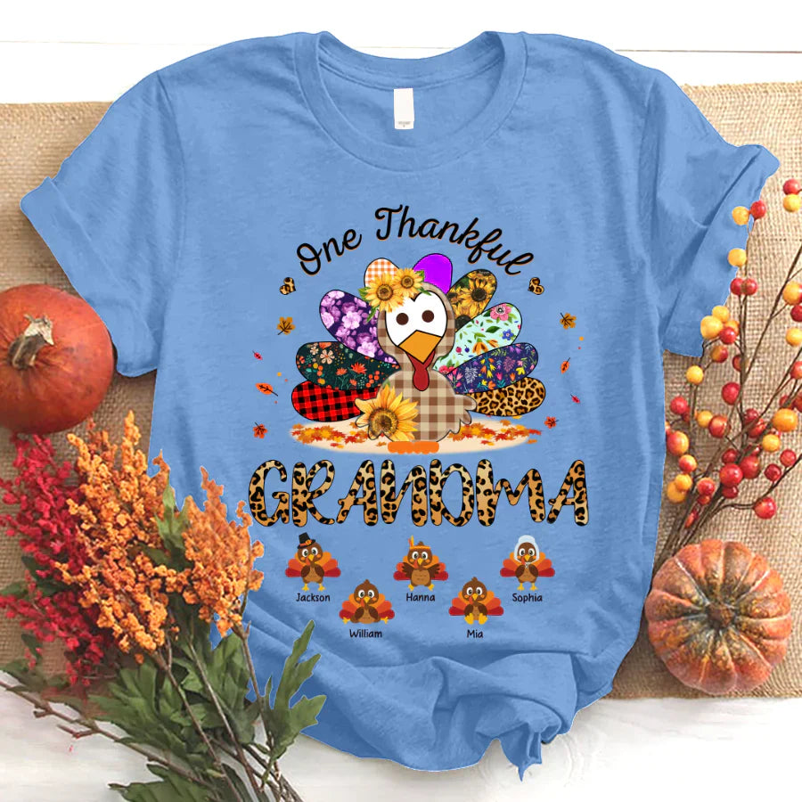 One Thankful Grandma Sunflower Turkey T-Shirt