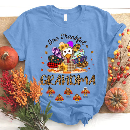 One Thankful Grandma Sunflower Turkey T-Shirt