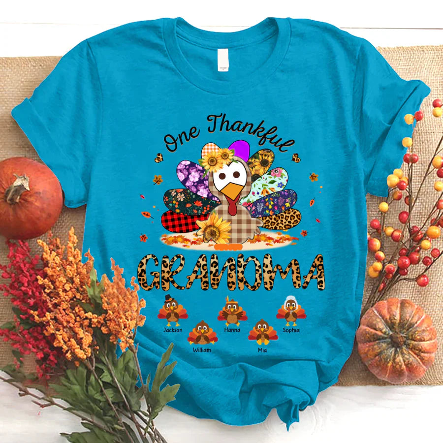 One Thankful Grandma Sunflower Turkey T-Shirt