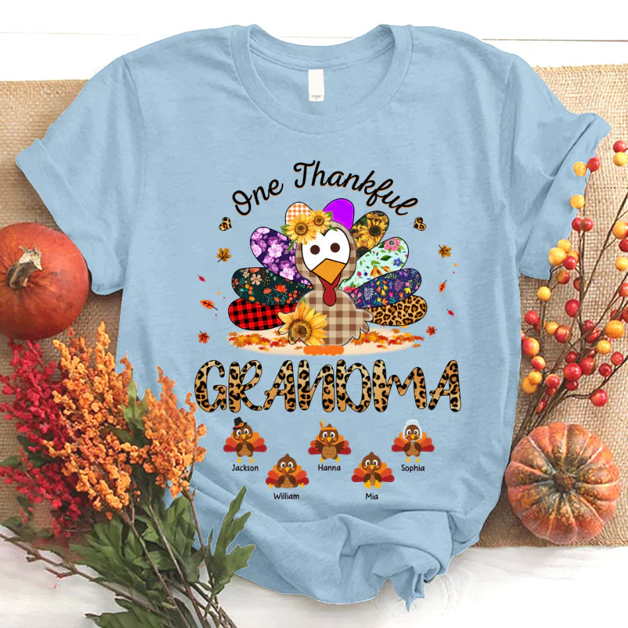 One Thankful Grandma Sunflower Turkey T-Shirt