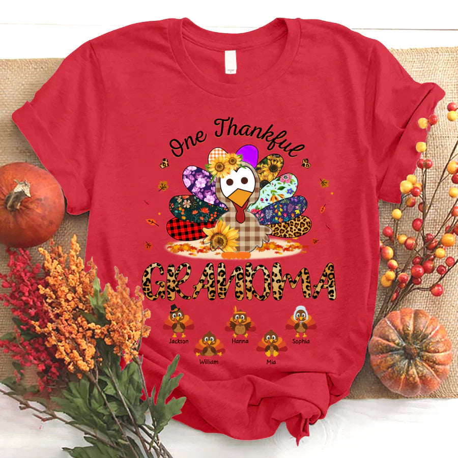 One Thankful Grandma Sunflower Turkey T-Shirt