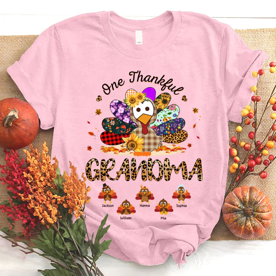 One Thankful Grandma Sunflower Turkey T-Shirt