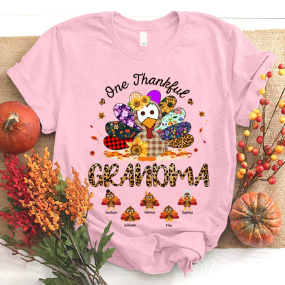 One Thankful Grandma Sunflower Turkey T-Shirt