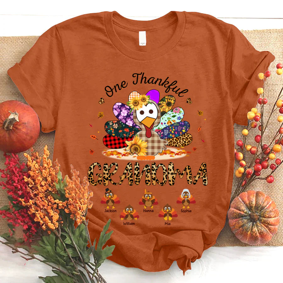 One Thankful Grandma Sunflower Turkey T-Shirt