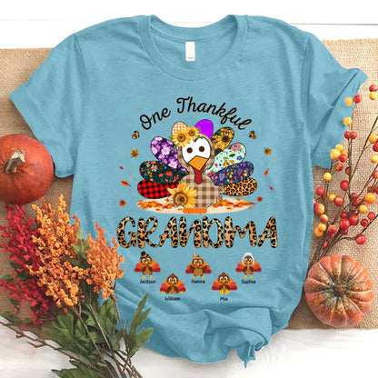 One Thankful Grandma Sunflower Turkey T-Shirt