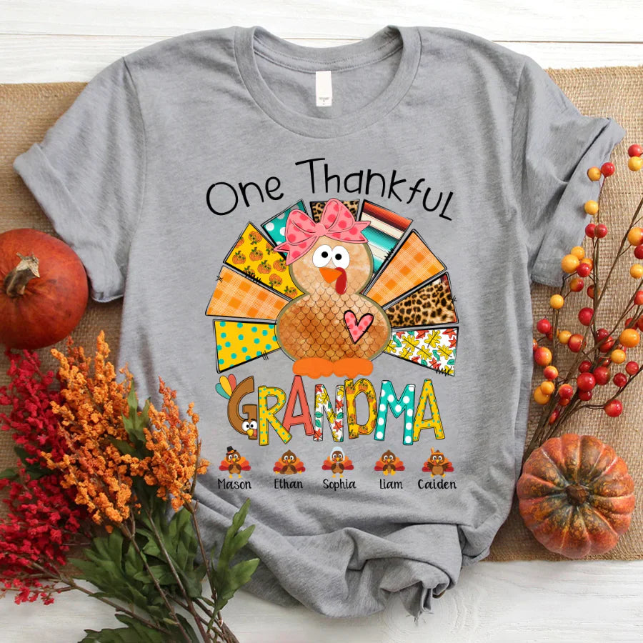 One Thankful Grandma Thanksgiving Turkey T-Shirt