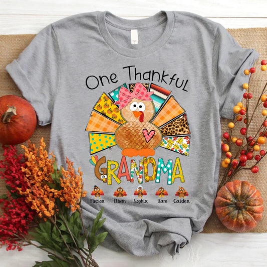 One Thankful Grandma Thanksgiving Turkey T-Shirt