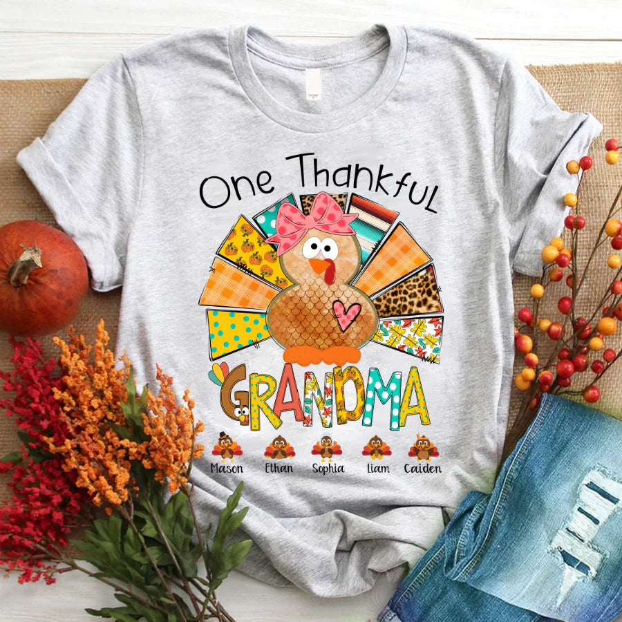 One Thankful Grandma Thanksgiving Turkey T-Shirt