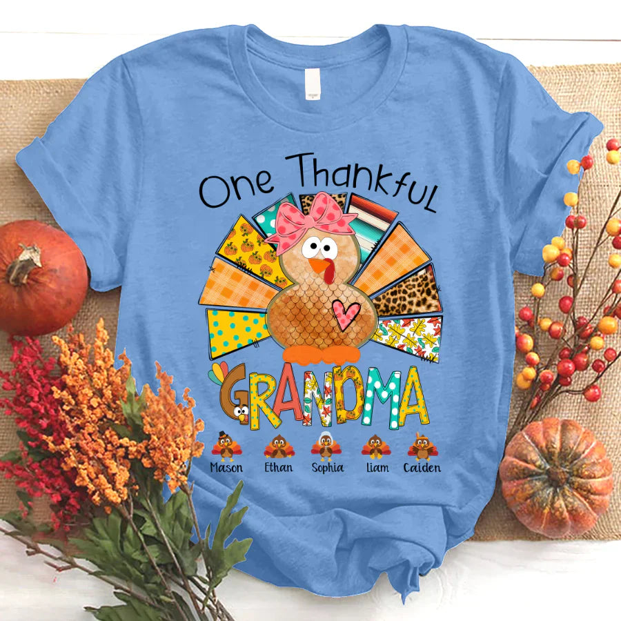 One Thankful Grandma Thanksgiving Turkey T-Shirt