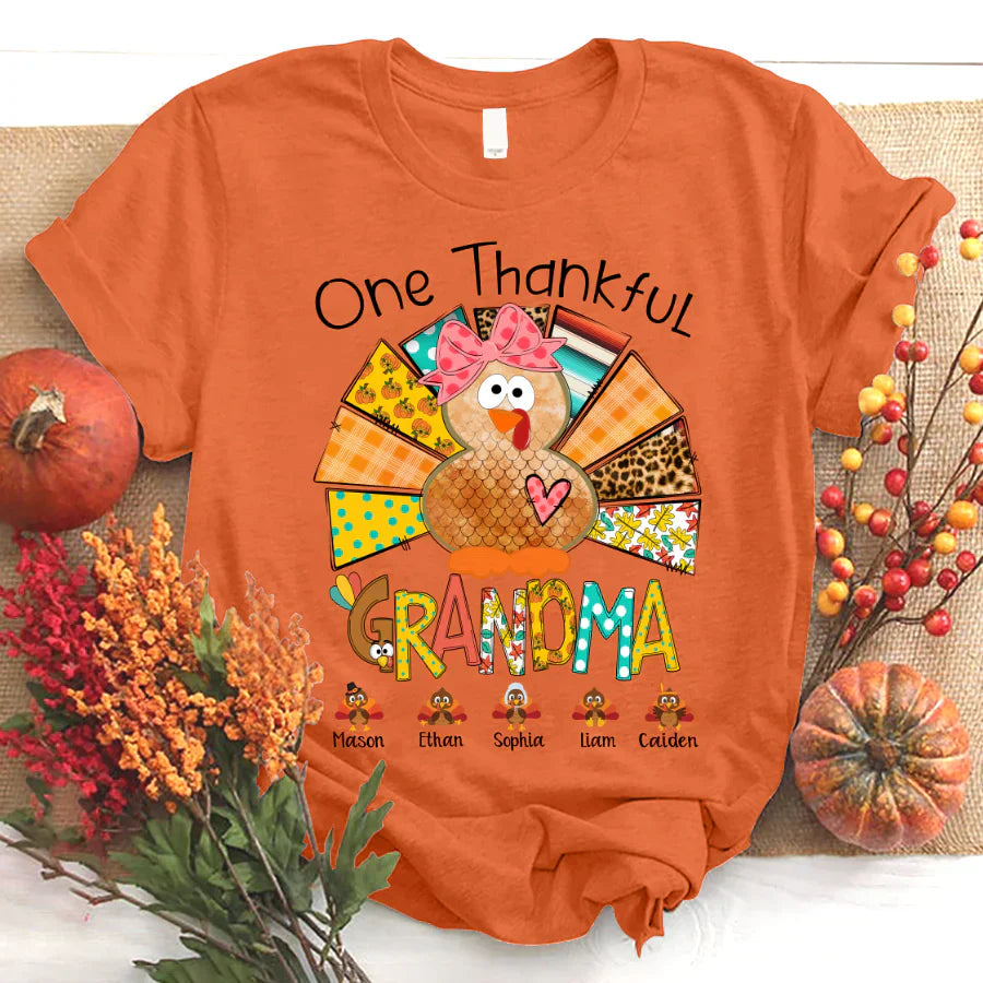 One Thankful Grandma Thanksgiving Turkey T-Shirt
