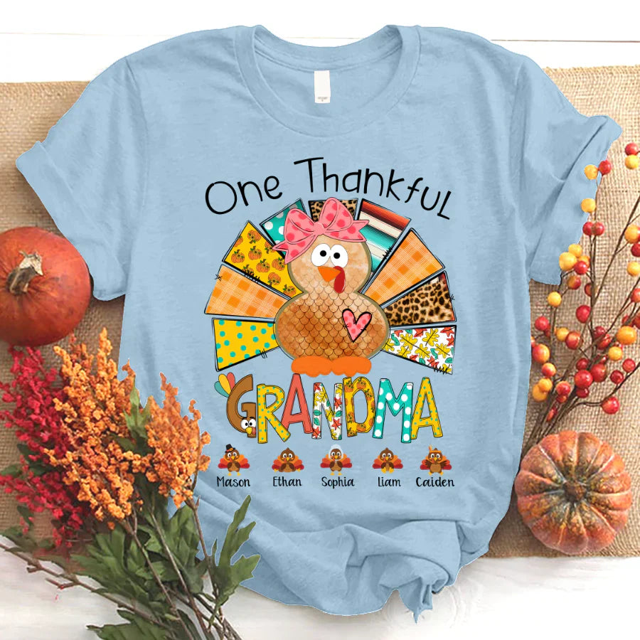 One Thankful Grandma Thanksgiving Turkey T-Shirt