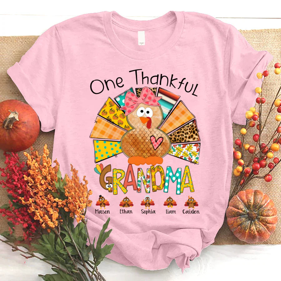 One Thankful Grandma Thanksgiving Turkey T-Shirt