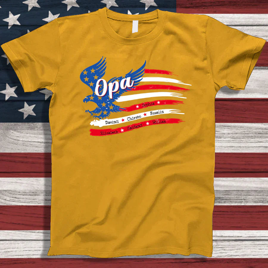 Opa With Grandkids Names 4th Of July CTL94 T-Shirt