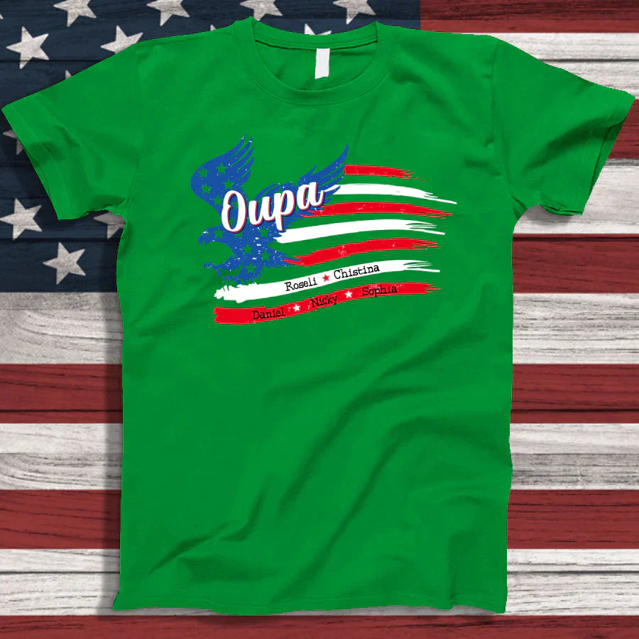 Oupa With Grandkids Names 4th Of July CTL94 T-Shirt