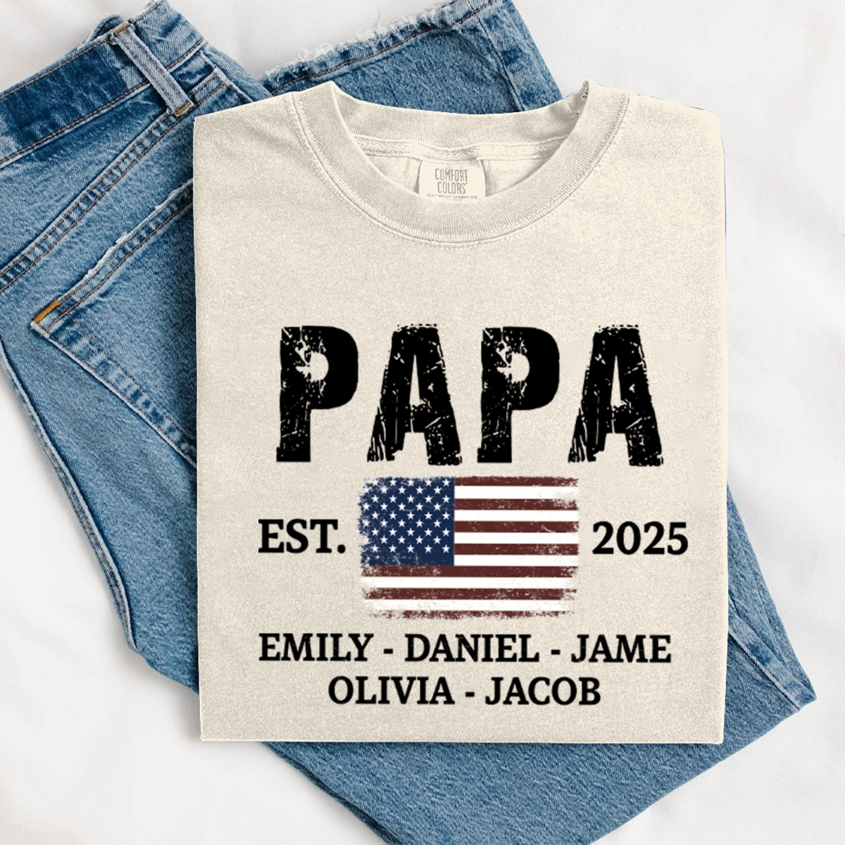 Papa America Papa and Grandkids Est Father's Day Shirt