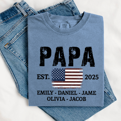 Papa America Papa and Grandkids Est Father's Day Shirt