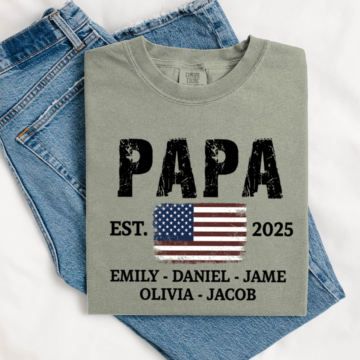 Papa America Papa and Grandkids Est Father's Day Shirt