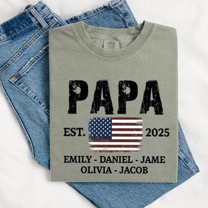 Papa America Papa and Grandkids Est Father's Day Shirt