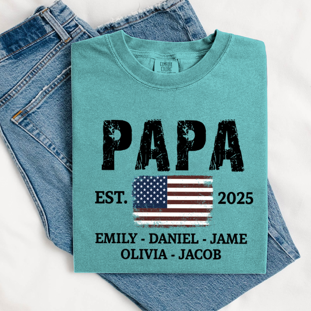Papa America Papa and Grandkids Est Father's Day Shirt
