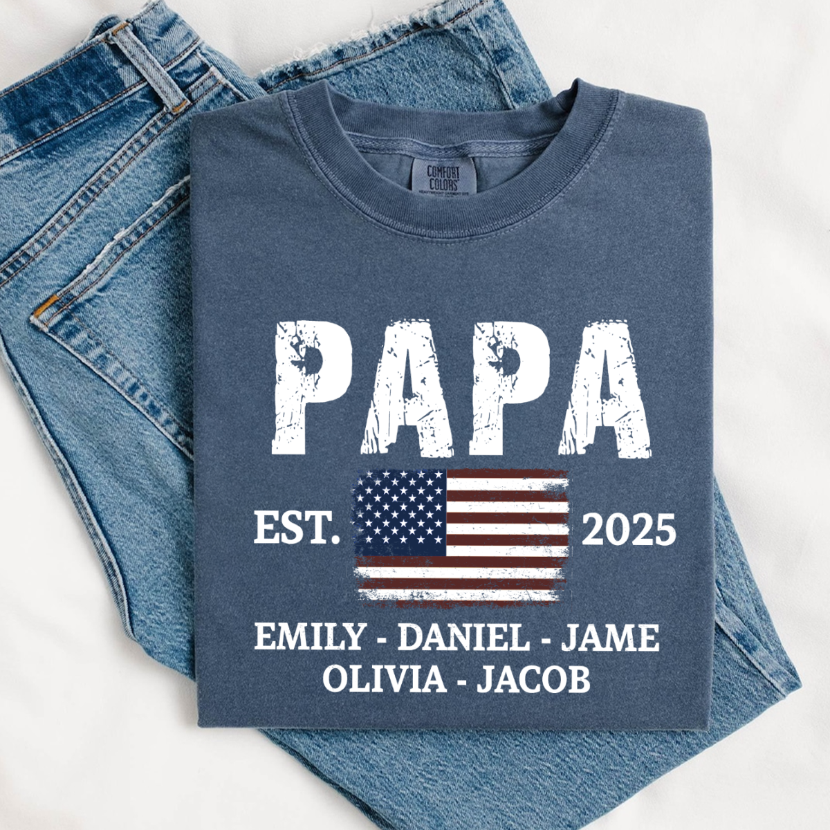 Papa America Papa and Grandkids Est Father's Day Shirt